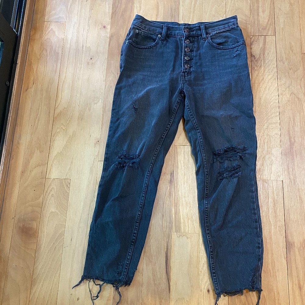 FREE PEOPLE REGULAR HIGH RISE JEANS WASHED BLACK